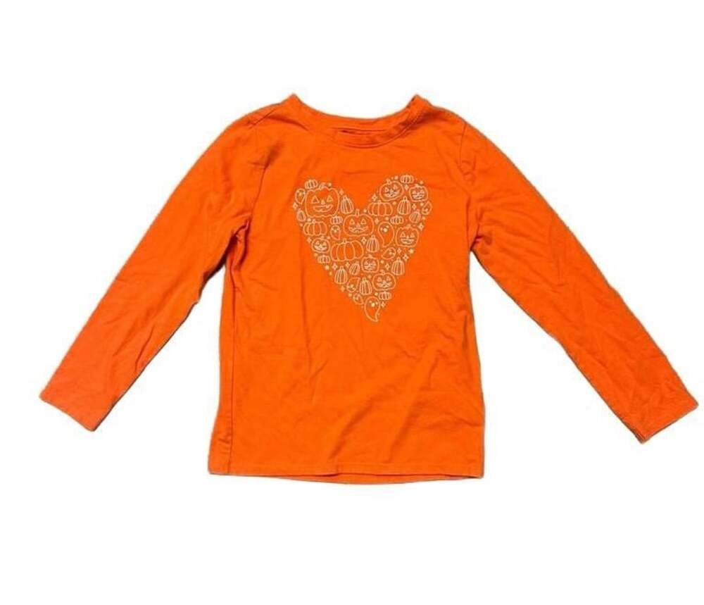 Cat & Jack Halloween Long Sleeve Shirt Size S (6/6X) Orange Heart Pumpkin